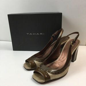Tahari Open Toe Slingback Sandal Heel Leather